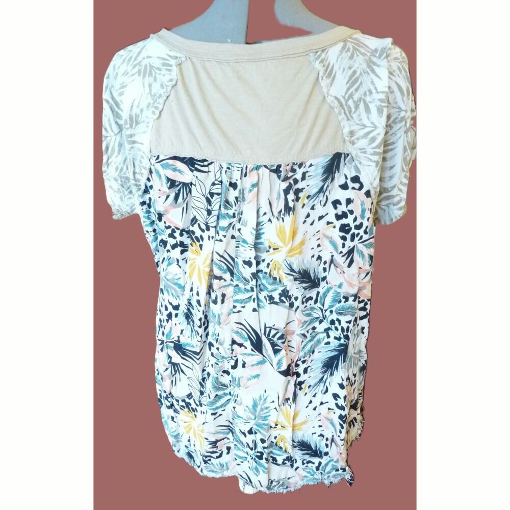 Mixed Fabric  Patchwork Exposed seams Raglan Sleeve Anthropologie T shirt top XL